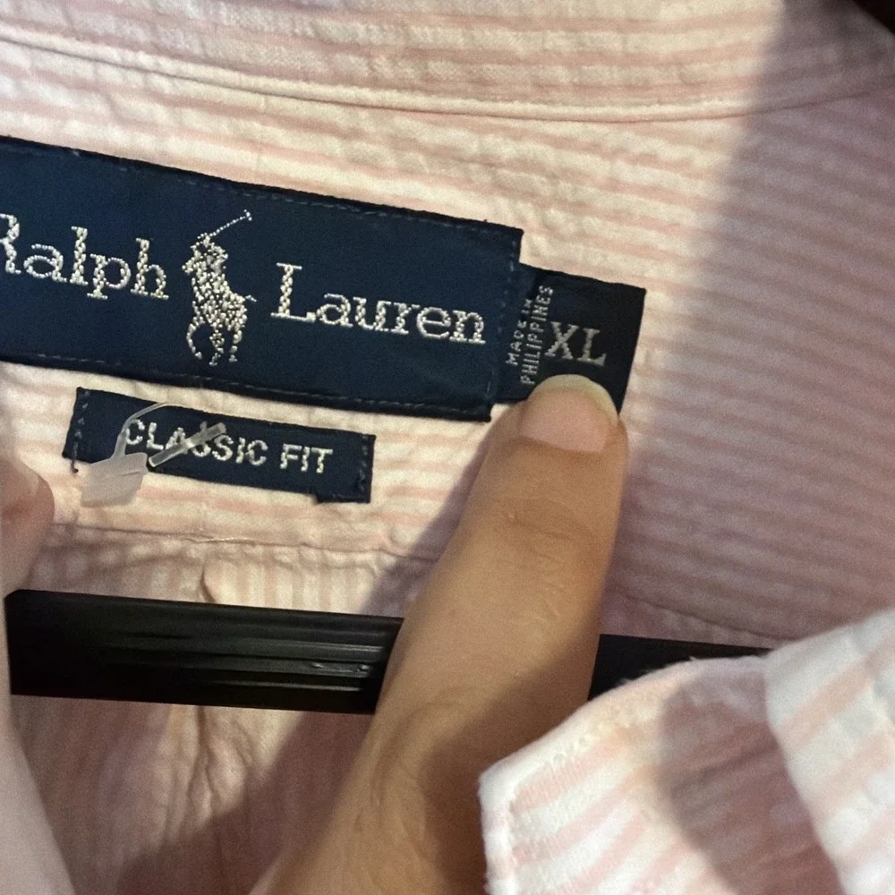 Ralph Lauren Mens XL Shirt Seersucker Striped Short Sleeve Button Down Pink